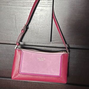 Kate Spade Pink Leather Lena Suede Colorblock Medium Shoulder Bag
